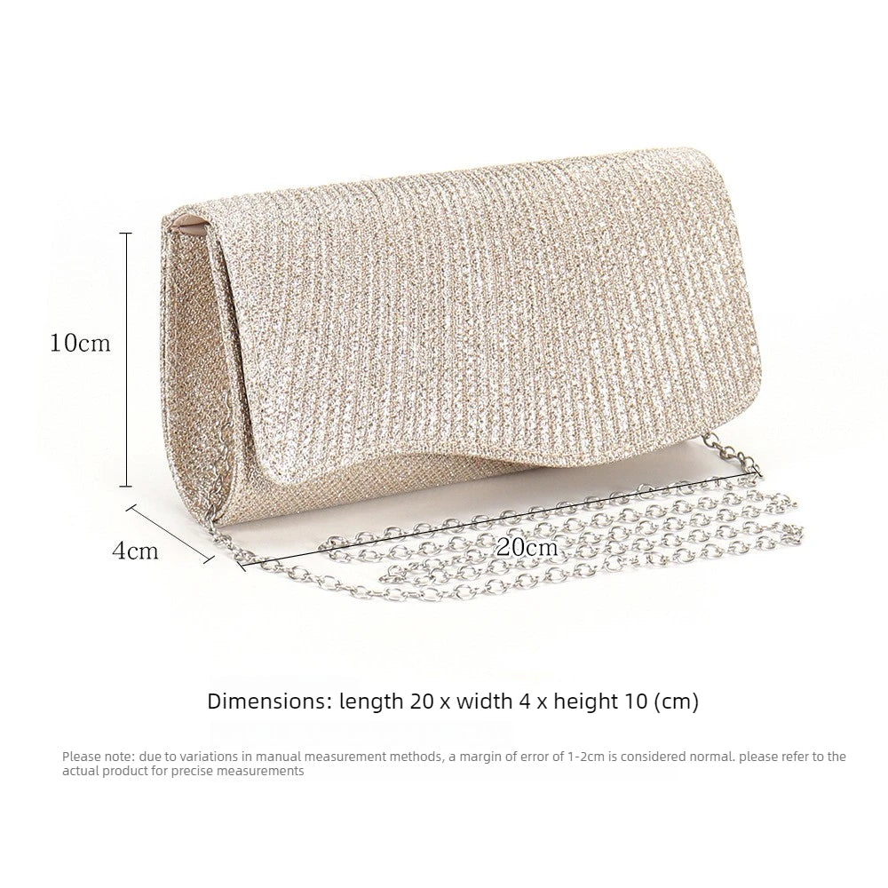 2026 New Women Fold Glitter Handbag Shiny Envelope Evening Bag Ladies Pleated Silver Clutch Chain Wedding Party Mini Long Purse