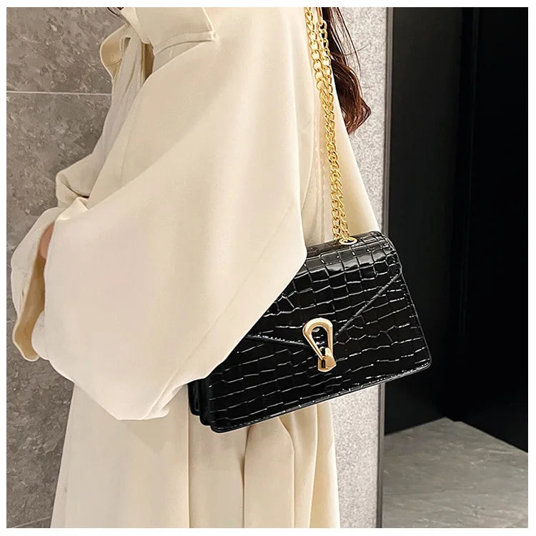 Crocodile Pattern Shoulder Bags For Women Fashion Chains Squre Bag Purse Female Pu Leather Crossbody Handbag Daily Phone Clutch
