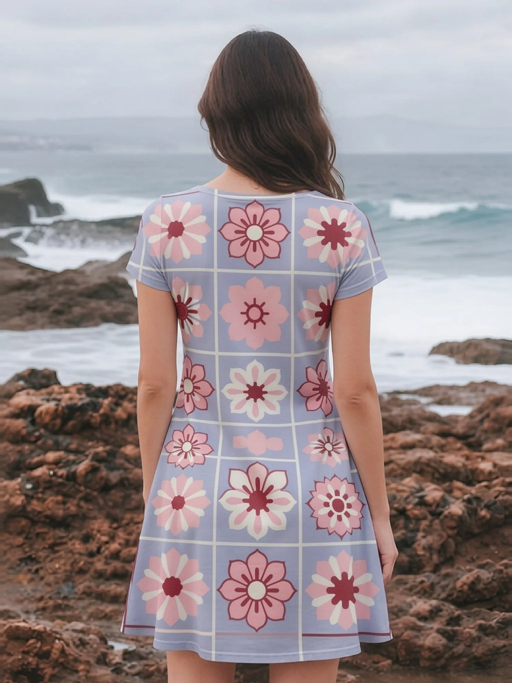 Womens V Neck Short Sleeve Floral Swing Mini Dress Casual Vacation Picnic Sundress Outfit Light Flowy Pretty Sweet Modern Resort