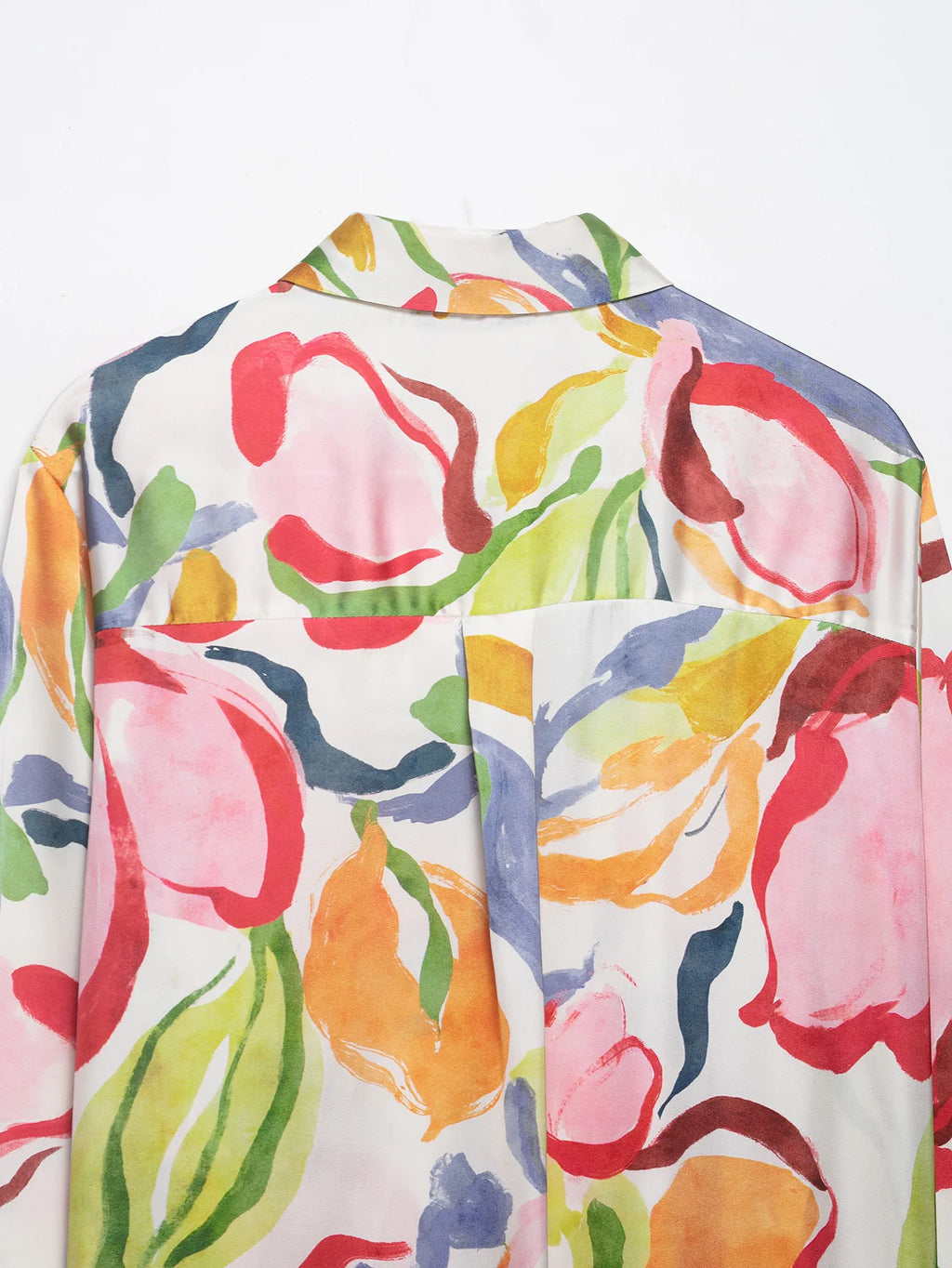 Silk Satin Feel Floral Print Shirt for Women 2026 New Design Elegant Basic Style Long Sleeve Loose Fit Polyester Spring Fashion