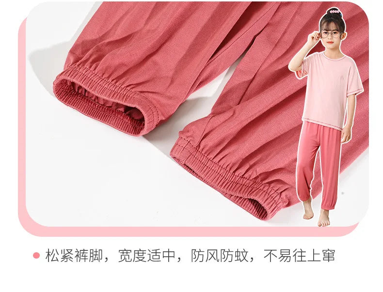 Teenage Boy Pajamas Summer Girl Short Sleeve Children's Clothing Sleepwear Silk Cotton Pyjamas Sets For Kids 4 8 9 12 13 14Years