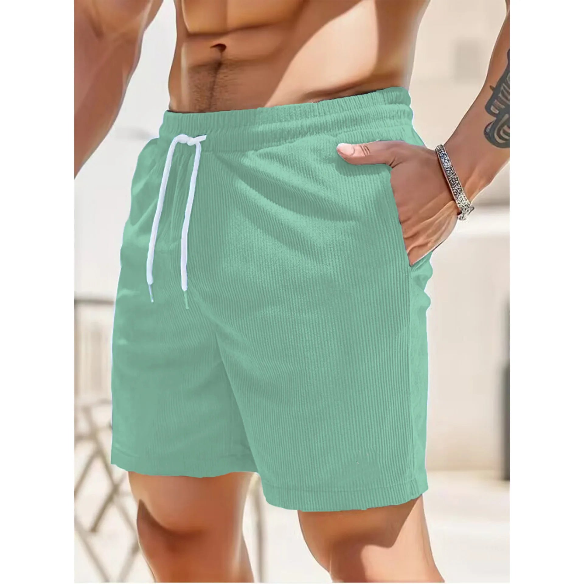 Men's Retro Corduroy Casual Shorts Men Fashion Solid Sweatpants Harajuku Corduroy Short Pants New Men Clothing Roupas