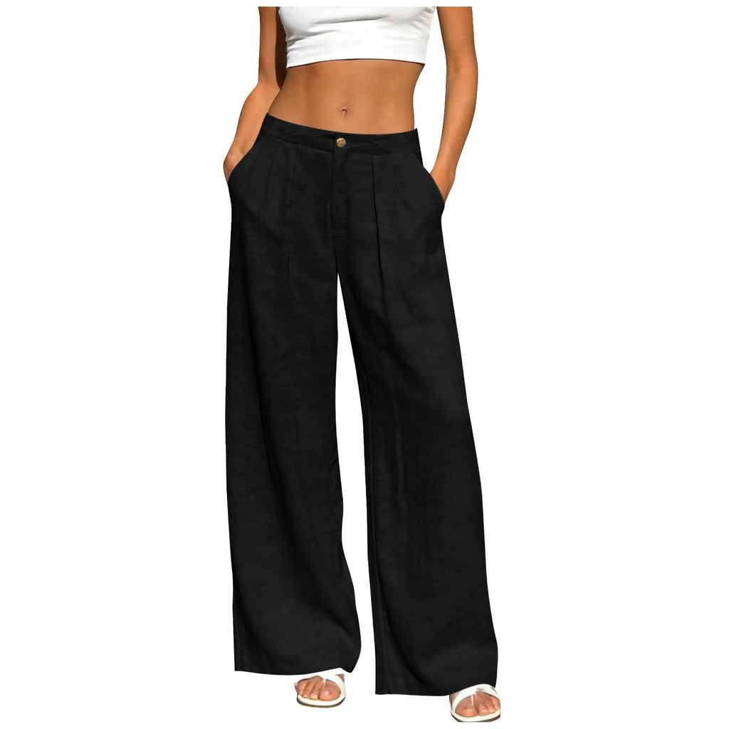 Women's Wide Leg Trousers - Lightweight Solid Casual Pants with Pockets