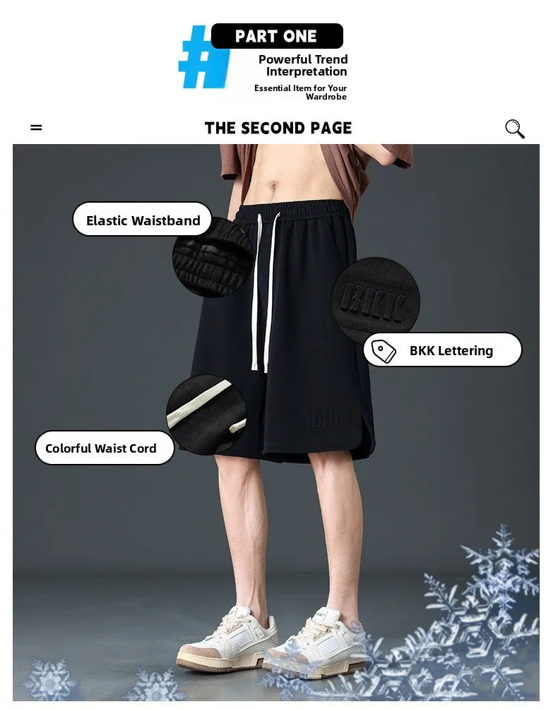 Loose Ice Silk Basketball Shorts Men's Summer Quick Dry Sport Mid-Pants American Breathable Casual Straight Loose Five-Quarter