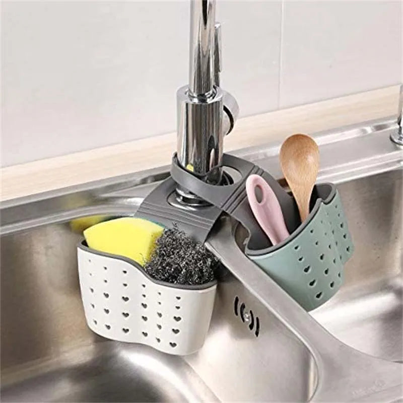 Cesta Colgante Escurridor para Fregadero Ajustable Accesorios de Cocina Bolsa de Goma para Fregadero Estante para Jabón Esponja Soporte para Grifo para Baño 1PC