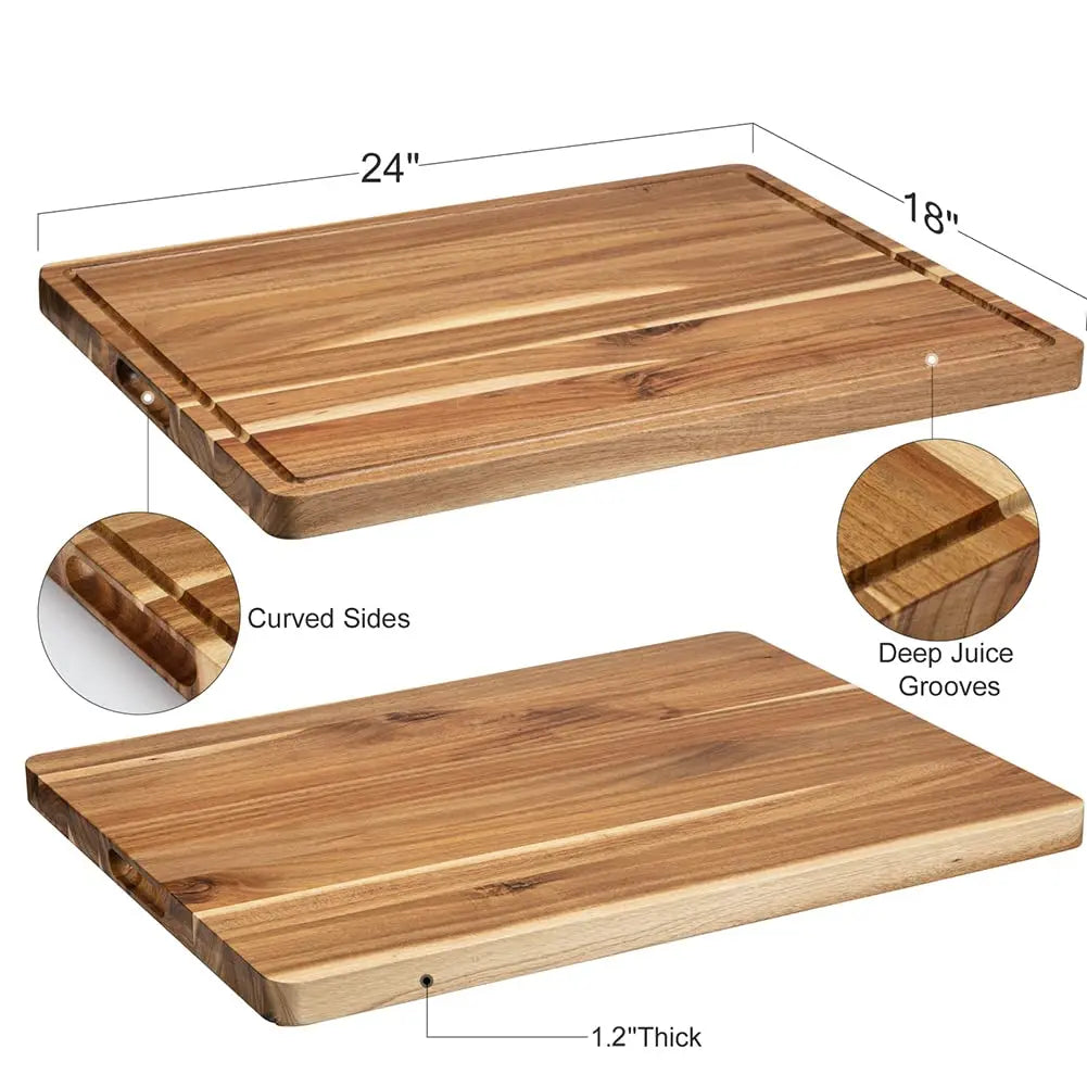 Acacia Wood Cutting Board 24x18 inch, Butcher Block Cutting Board with Handle Juice Groove for Kitchen, Extra Large Charcuterie Boards Chopping Board