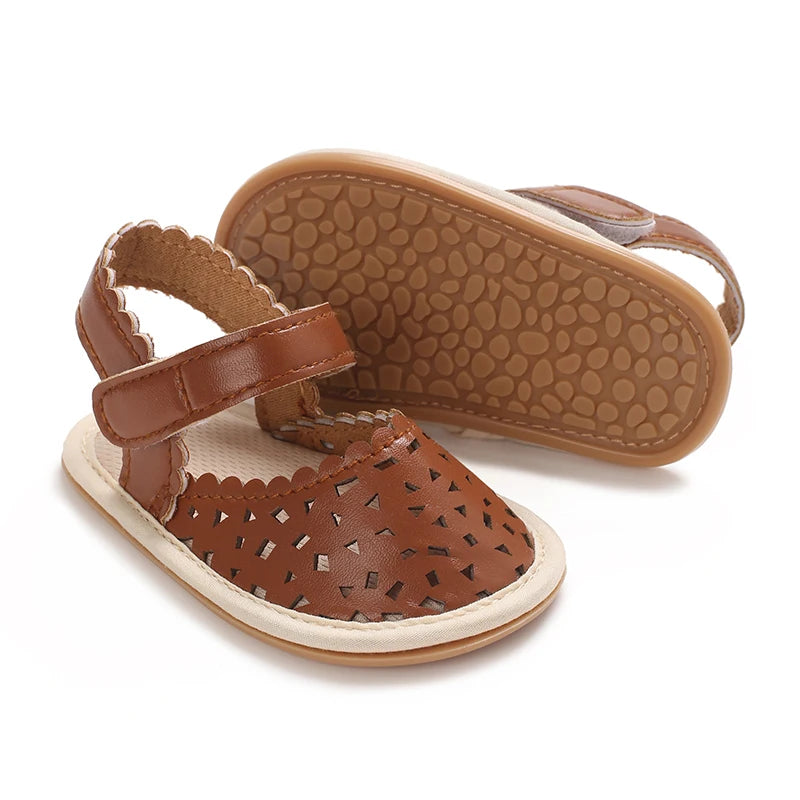 0-18M Baby Girls Summer Fashion Classic Minimalist Hollow Sandals Anti-Slip Casual Walking Shoes
