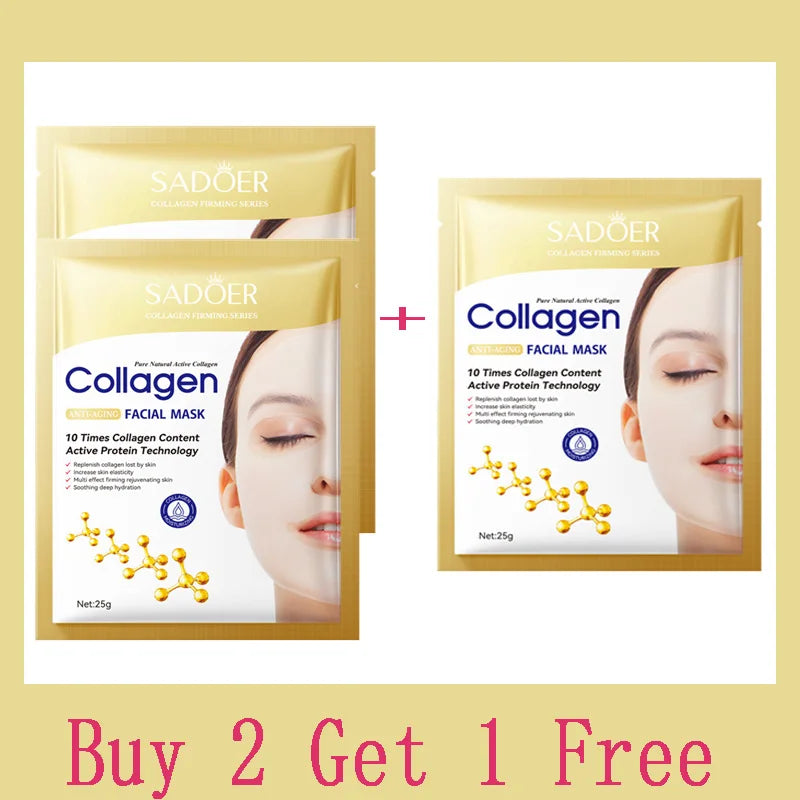 10pcs Korean Collagen Anti Wrinkle Facial Mask  Fade Fine Lines Anti Aging Firm Skin Moisturizing Brightening Skincare Mask