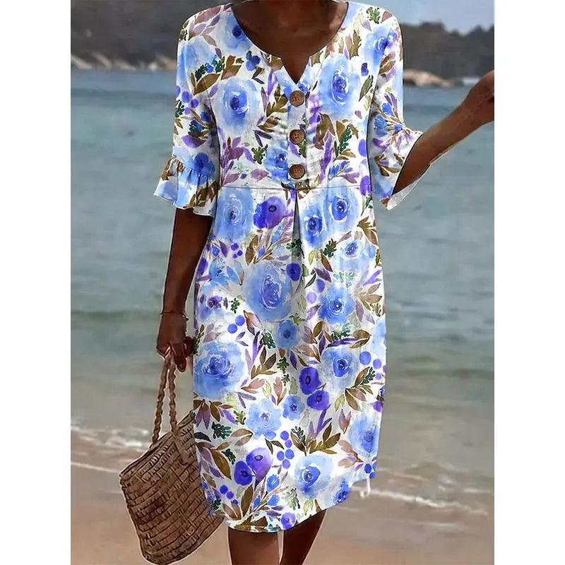 2026 New Summer Autumn Women's Solid Color Print Casual Comfortable Dress Soft Breathable Daily Wear Loose Fit Flowy Dresses for