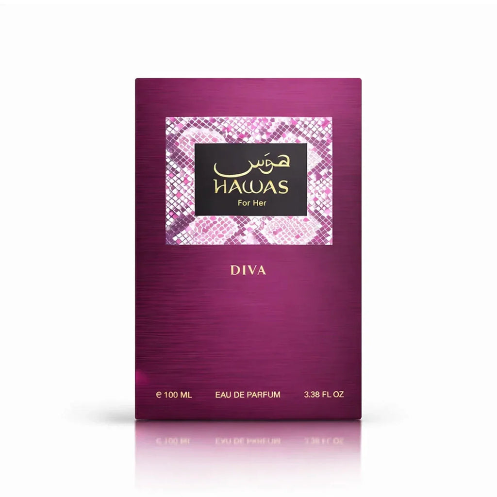Luxury Rasasi Hawas Diva for Her Eau De Parfum 3.4 Fl Oz / 100 Ml Long Lasting Woody Oriental Floral Fruity Fragrance Original Arabian Men Cologne Perfume Gift Box