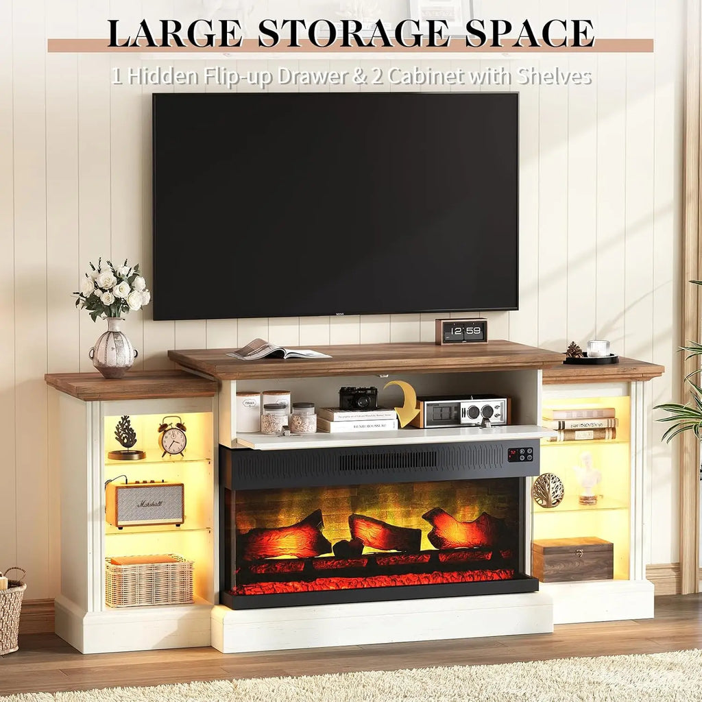 Farmhouse 60" Fireplace TV Stand with 28" Electric Fireplace | 3-Sided Electric Fireplace, Media Entertainment, Customized