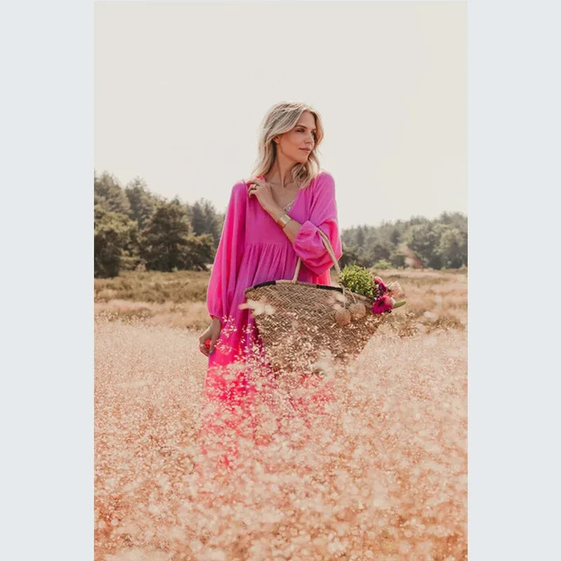 100% Cotton Gauze Muslin Night Dress For Women Sexy V-Neck Long Sleeve Maxi Party Birthday Dress Beach Boho Sundress