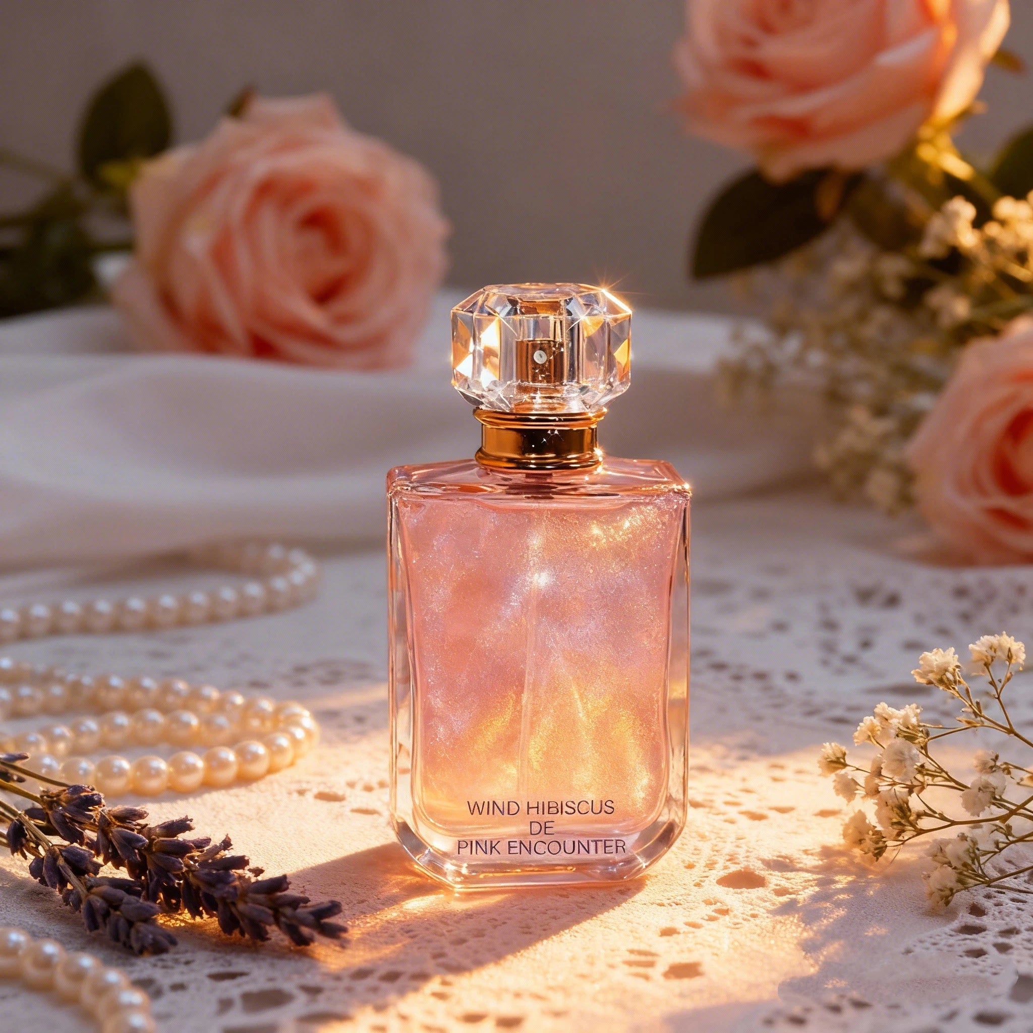 50ml Feng Mu Jin Pink Encounter Women Eau De Parfum, Long Lasting Floral Fruity Perfume, Grapefruit Quince Hyacinth Jasmine Scent, Musk Cedar Amber Fragrance, Shimmer Quicksand Bottle Gift for Girlfriend