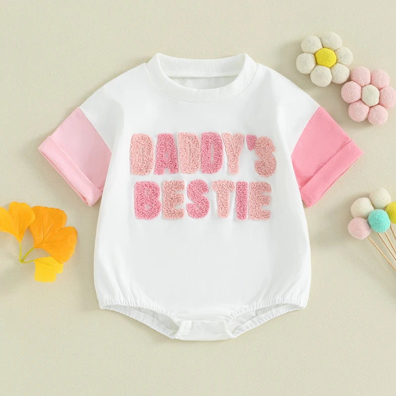 2024-01-17 Lioraitiin Newborn Baby Girl Summer Romper Daddy s Girl Embroidery Romper Short Sleeve Bodysuit Father Gift Clothes