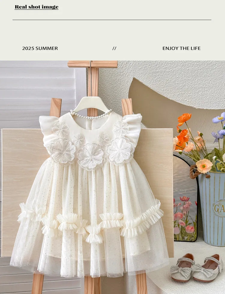 Girls' Summer Dress 2025 New Children's Internet Famous Princess Dress, Girls' Summer Super Fairy Mesh Dress