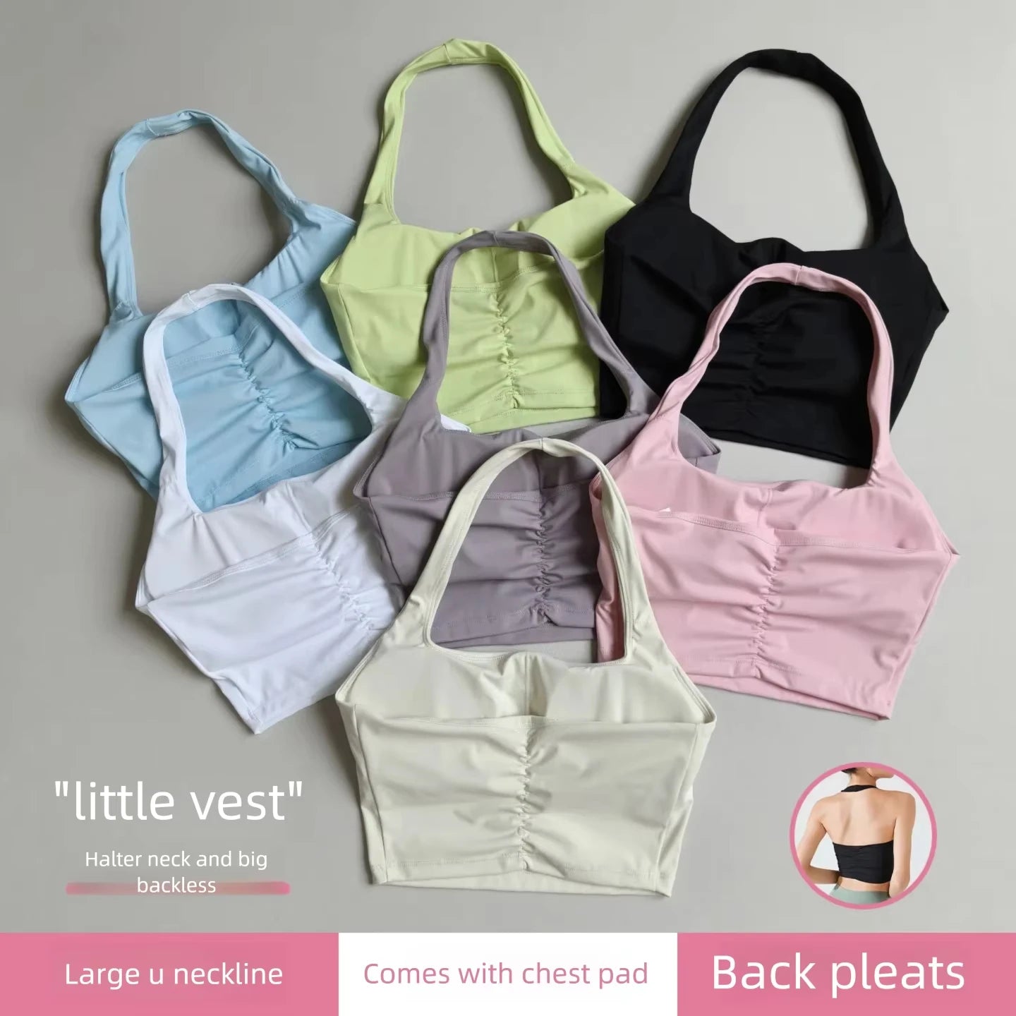 Women's Halter Neck Yoga Vest with Chest Pad Quick-Drying Breathable Sports Bra for Gym Fitness Pilates Running Training
