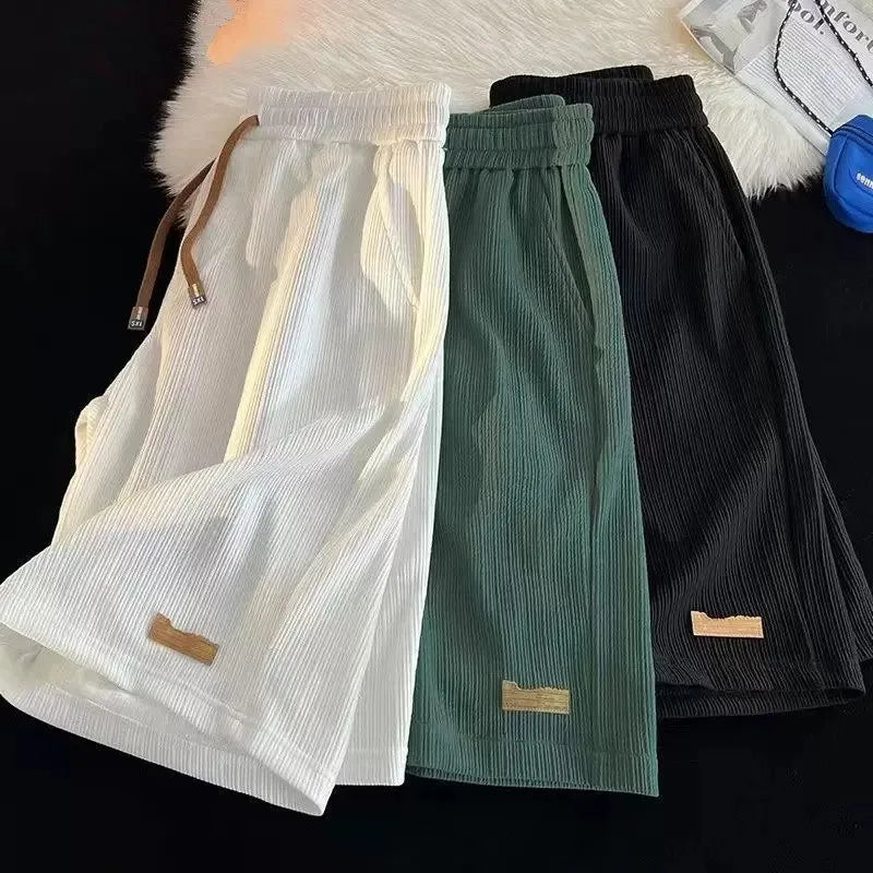 Ice Silk Casual Loose Fit Five Inch mid Waist Shorts Lightweight Summer Beachwear Four Inch Shorts for Men Comfortable Breath...