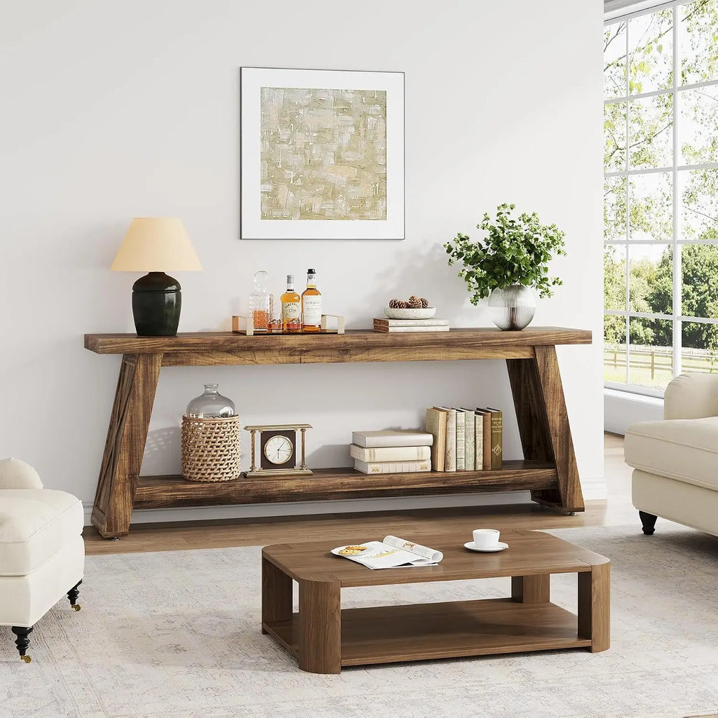 70.87" Extra Long Narrow Sofa Table 2-Tier Entryway Table for Living Room Hallway Entrance Foyer Rustic Brown, Customized