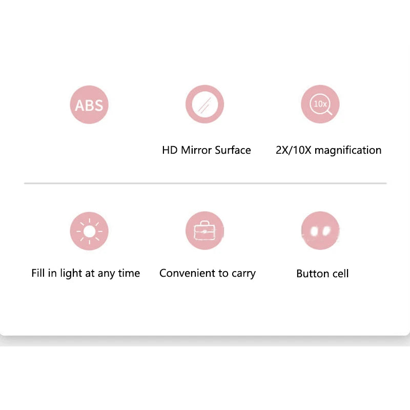 2-Face Portable LED Makeup Mirror, 2X/10X Magnifying, Foldable
