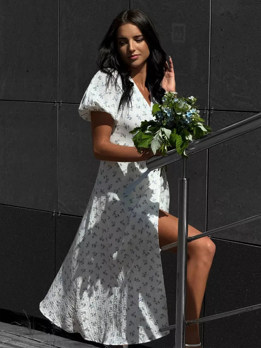 Summer 2026 Floral Jacquard Elegant Beige Flowy Long Dress for Women Bornladies Women's 100% Cotton A-Line Midi Dress