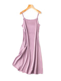 SuyaDream Women Silk Dress 93%Silk 7%Spandex Spaghetti Strap Mid Dresses 2024 Summer New Clothes Blue