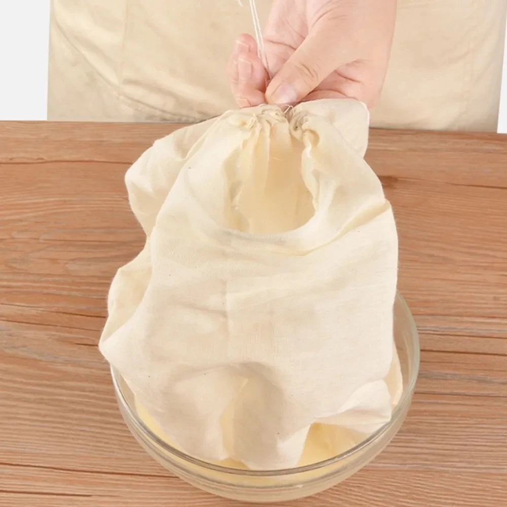 Artículos de cocina de gasa de algodón reutilizables, tela para filtrar tofu y queso, filtro de leche, café, artilugios, comedor, bar, bolsas con cordón para el hogar