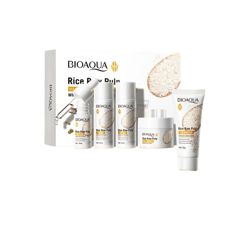 Rice Puree Skin Care Set Hydrating Moisturizing Smoothing Facial Cleanser+Toner+Essence+Lotion+Cream Skin Travel