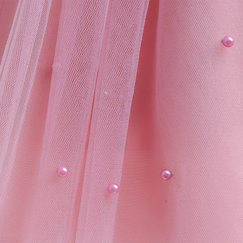 Flower Girls Elegant Cute Bow Pearls Tulle Princess Dress For Toddler Kids Formal Birthday Party Wedding Prom Pageant Puffy Gown