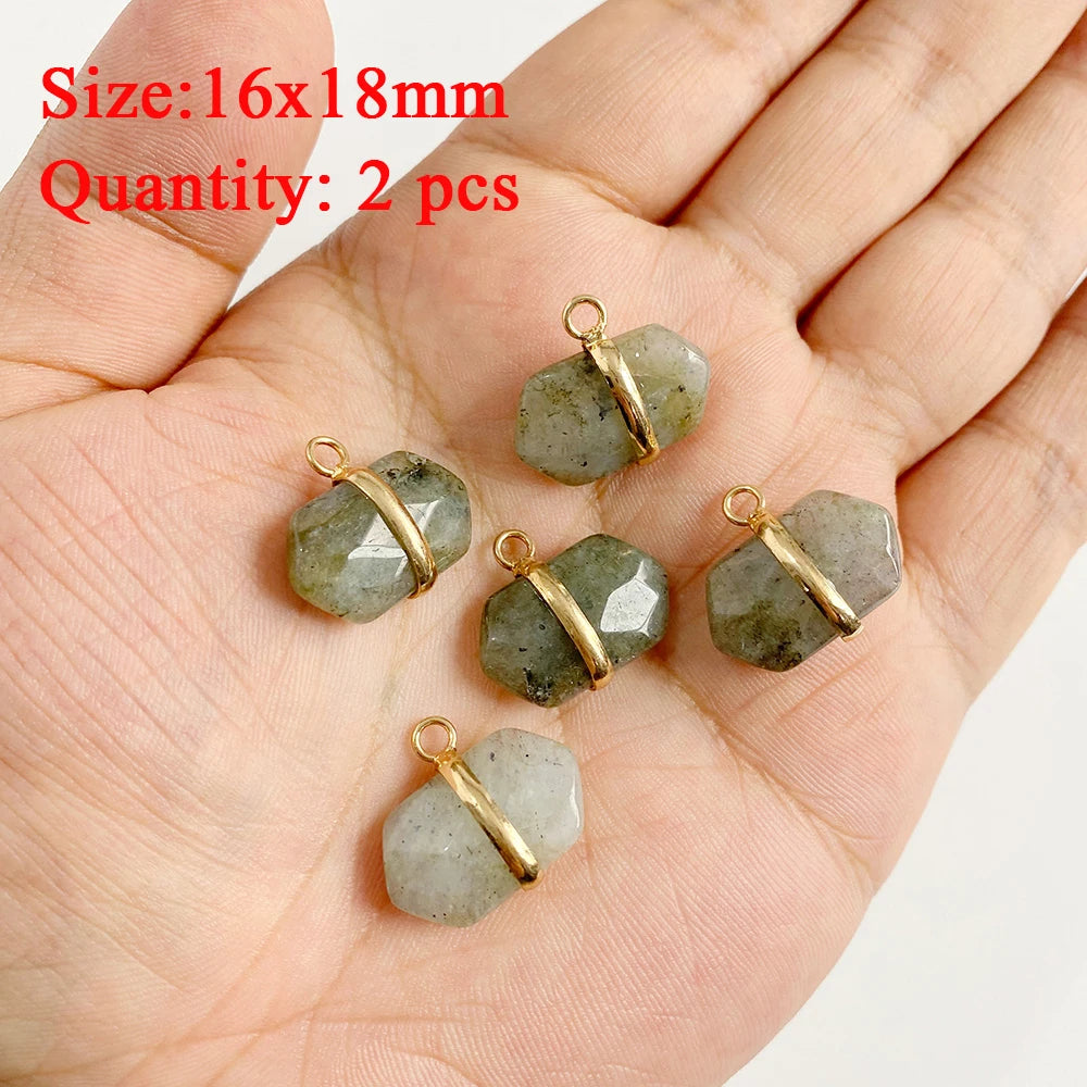 2PCS Natural Labradorite Stone Pendant - Irregular Jewelry Charm