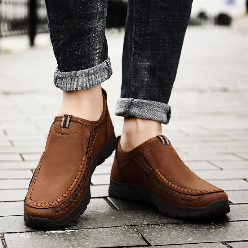 PUAMSS Men's Slip-On Loafers | Breathable Leather Casual Shoes