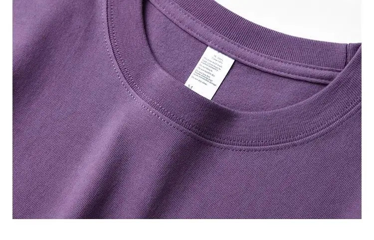 Men's and Women's T-shirts 300G Heavy Gray-purple Round Neck Short-sleeved T-shirts Women's Basic Pure Cotton Simple