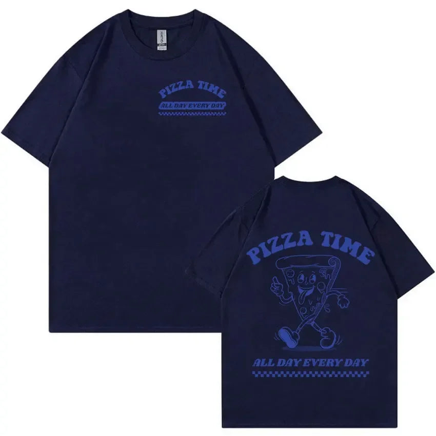 Funny Pizza Time All Day Every Day Cartoon Retro T Shirts Men Women'S Cute Aesthetic Fashion T-Shirt Casual Oversized Cotton Tees