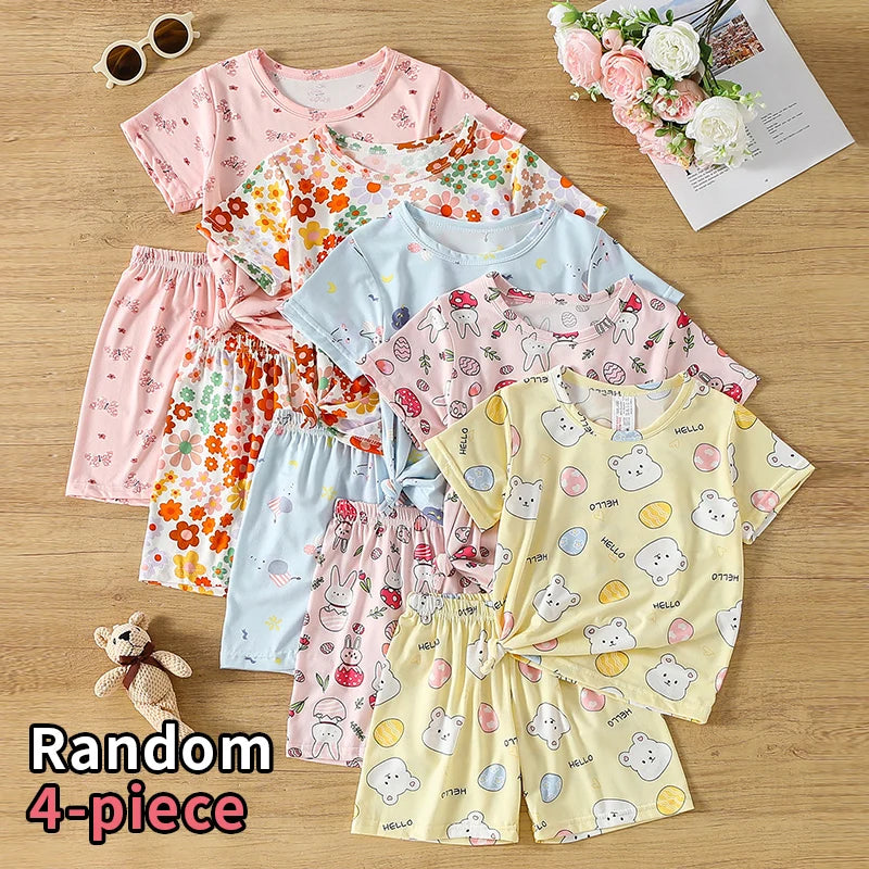 Children's Unisex Cartoon Print Short-Sleeve T-Shirt and Shorts Set
