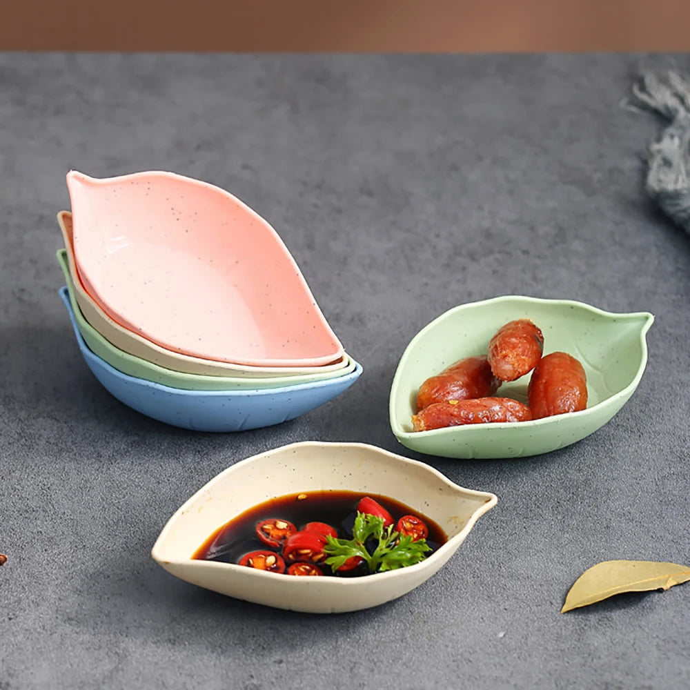 6PCS Wheat Straw Seasoning Dish Household Kitchen Creative Dipping Snack Dish Plastic Small Plate Tableware