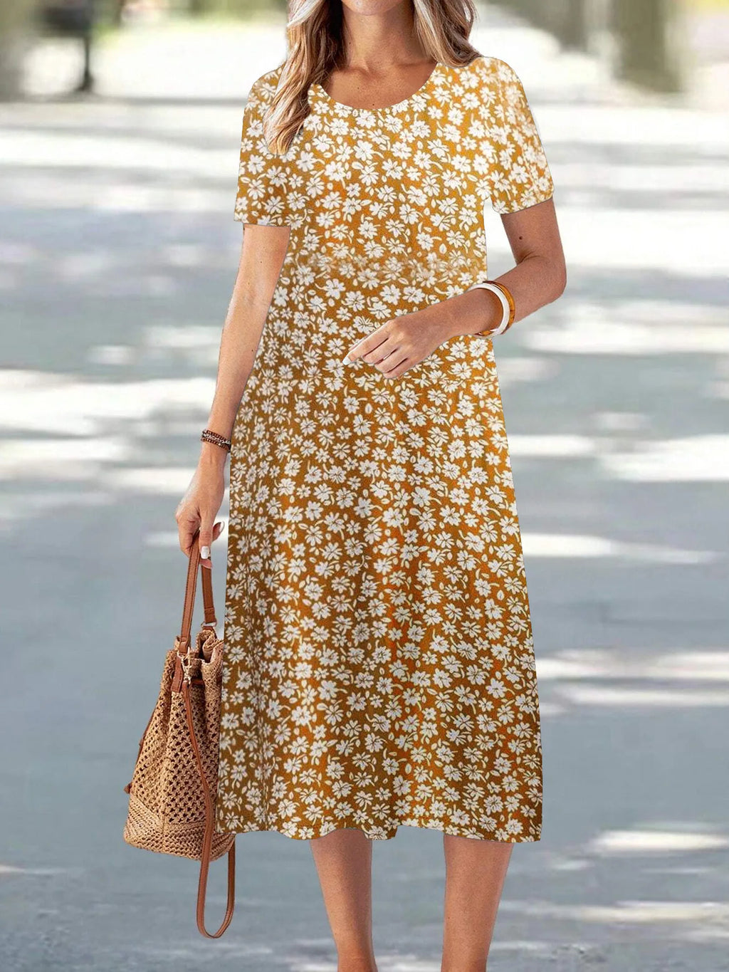 Casual Versatile High Quality round Neck T-Shirt Dress Fashionable Trendy Polyester Long Skirt Elegant Style All-Match Design
