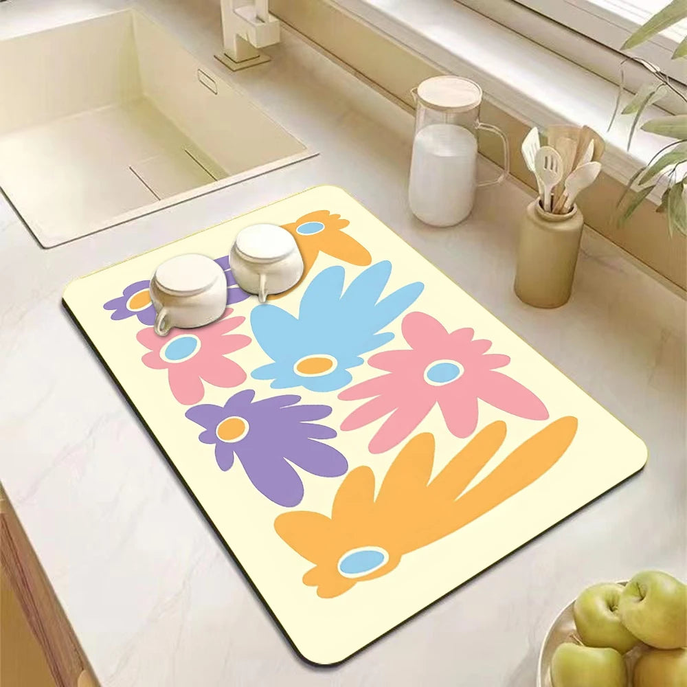 Absorbent Diatomite Dish Drying Mat - Anti-Slip Kitchen Drain Pad
