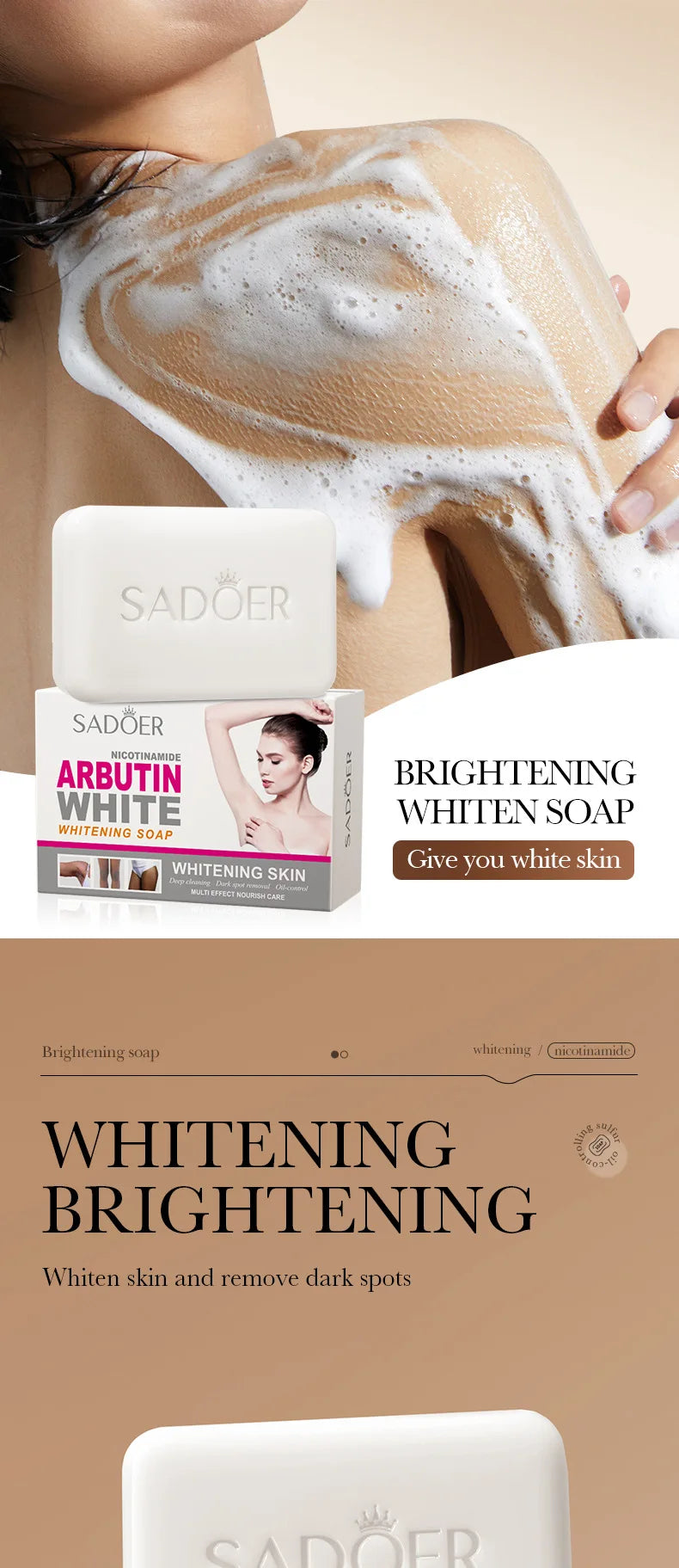 SADOER Niacinamide Arbutin Facial Soap - Moisturizing Brightening Bar
