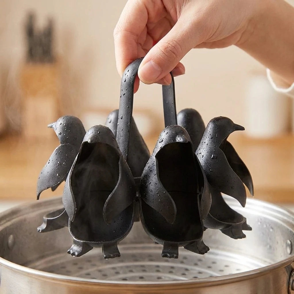 Estante con forma de pingüino para cocer huevos, utensilio de cocina, soporte para huevos cocidos, vaporizador de huevos para cocinar