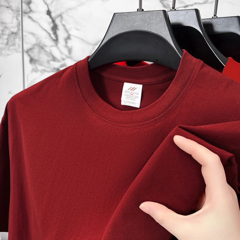Men's Pure Cotton Casual T-Shirt - Short Sleeve Round Neck Solid Top