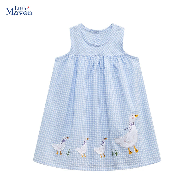 Little Maven Girls Sleeveless Dresses Animal Ducks Appliques Children'S Dresses Summer Children Beach Dresses Vestidos