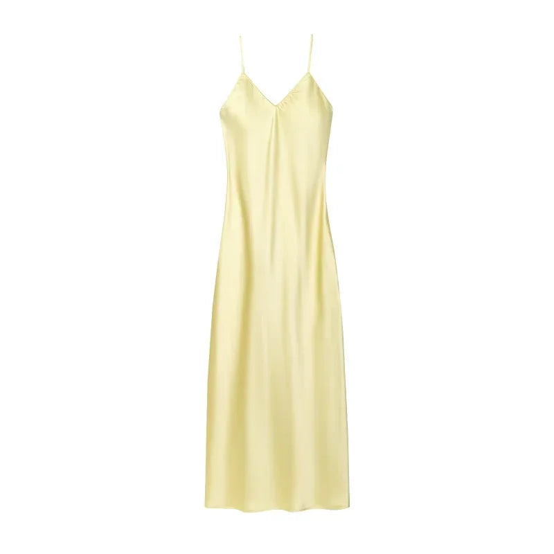 New Elegant women's fashion silk satin texture MIDI dress sexy backless party slip dress