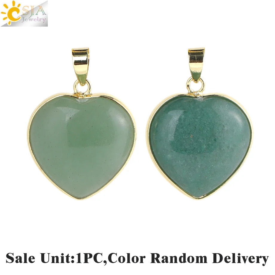 Csja Collar Corazón de Cristal para Mujer, Curativo, Cuarzo Rosa, Amatista, Colgante de Piedra Natural