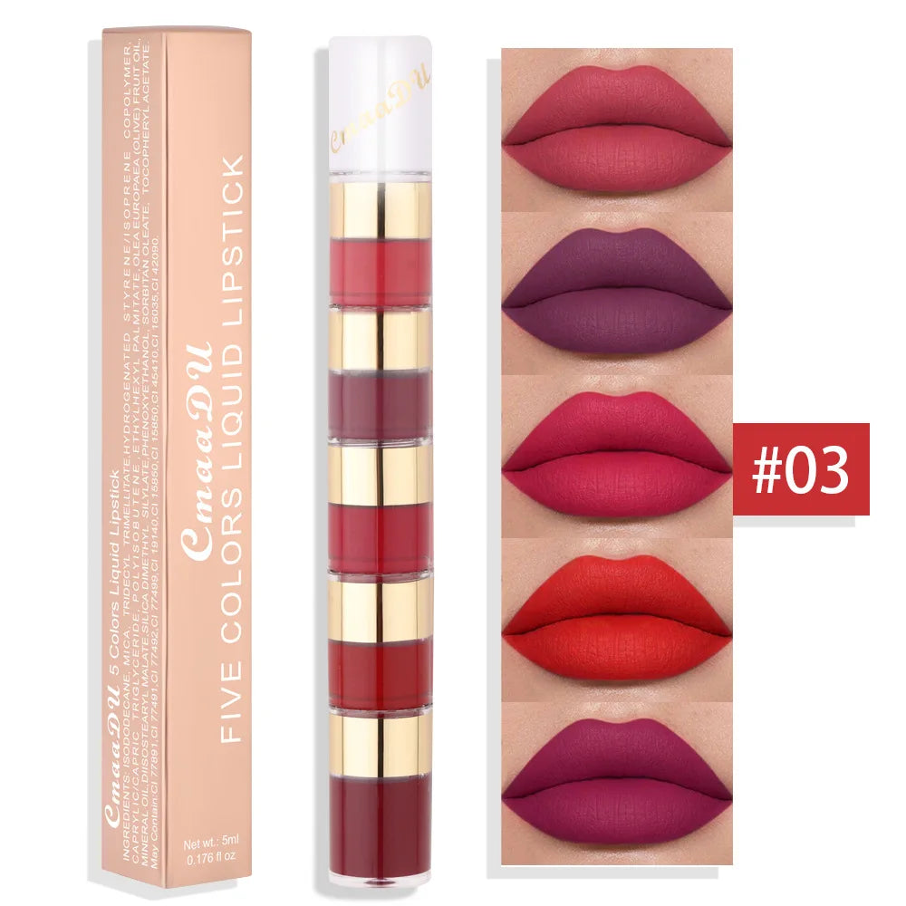 CmaaDu 5-in-1 Matte Lipstick Kit - Waterproof Long-Lasting Makeup