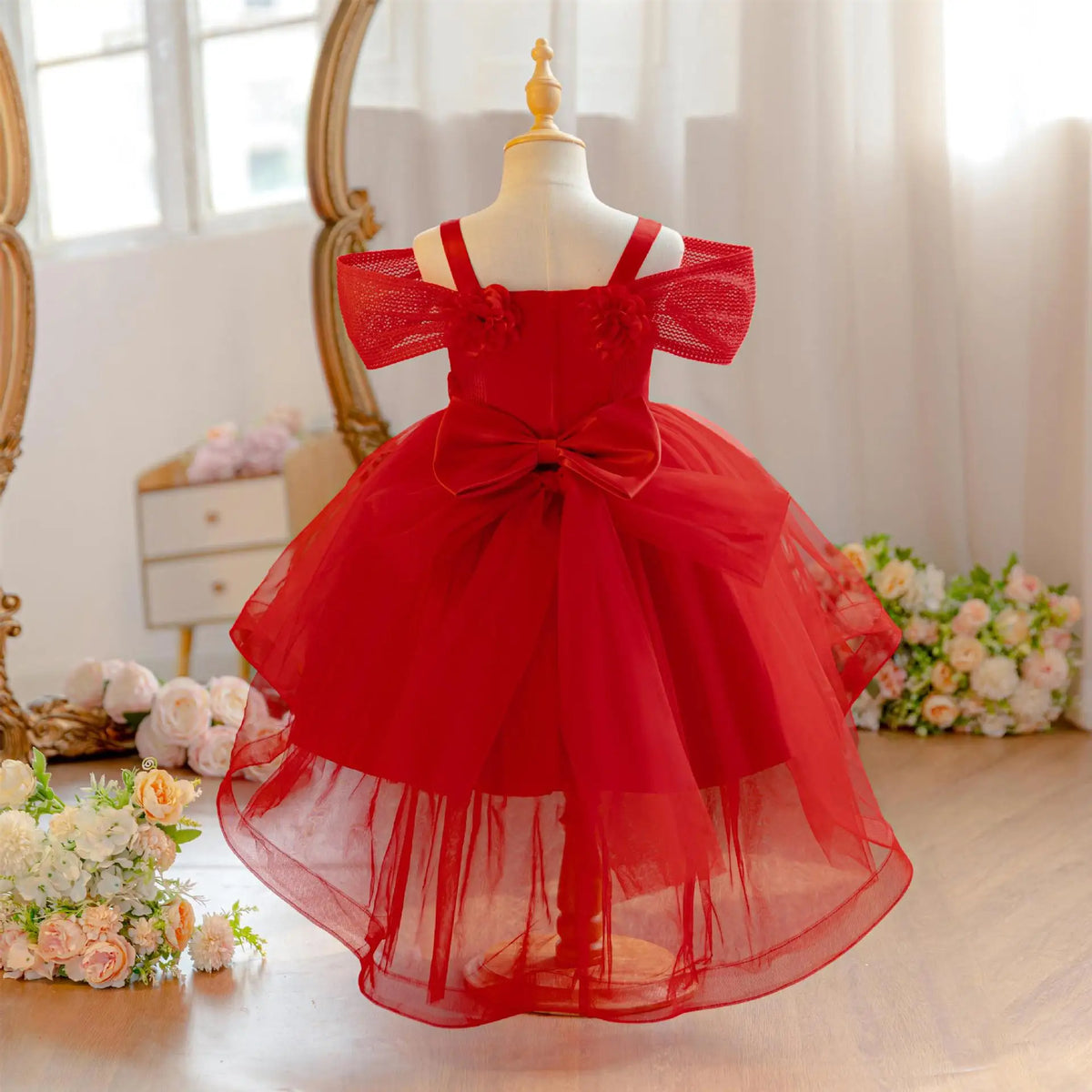 HETISO Children's Birthday Dress Off-the-shoulder Party Princess Wedding Holiday Ball Gown For 1-5 Years