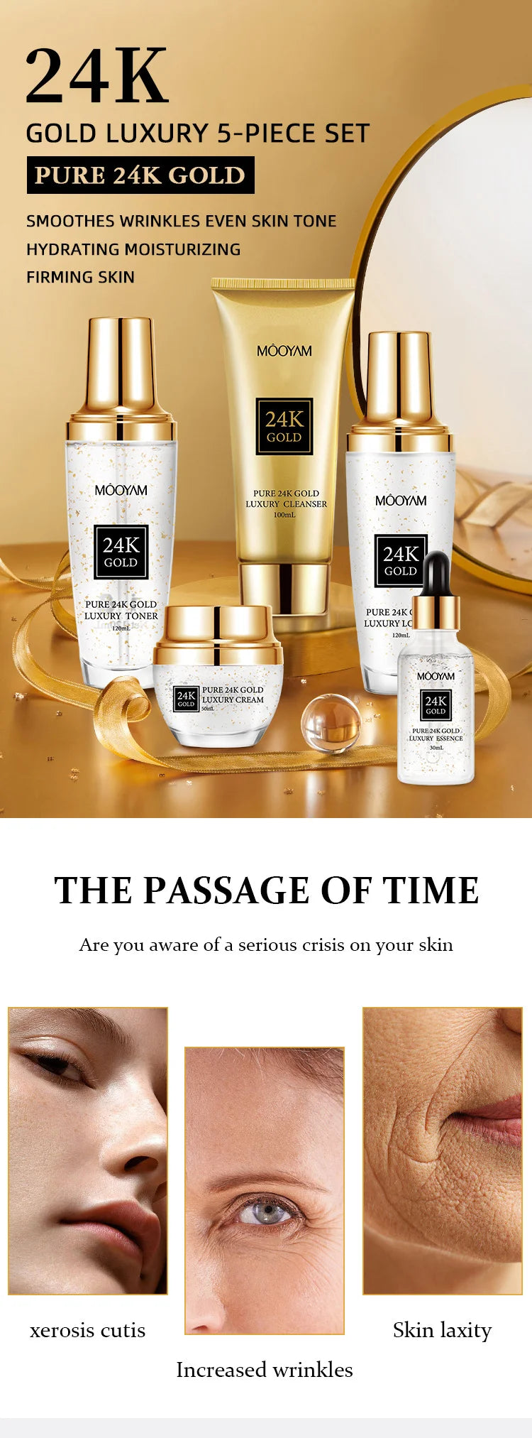 24K Gold LUXURY Moisturizin Anti-Wrinkle Set Reduces Fine Lines Repairs Skin Hydrates Brightens Anti-Aging Firming Skin care