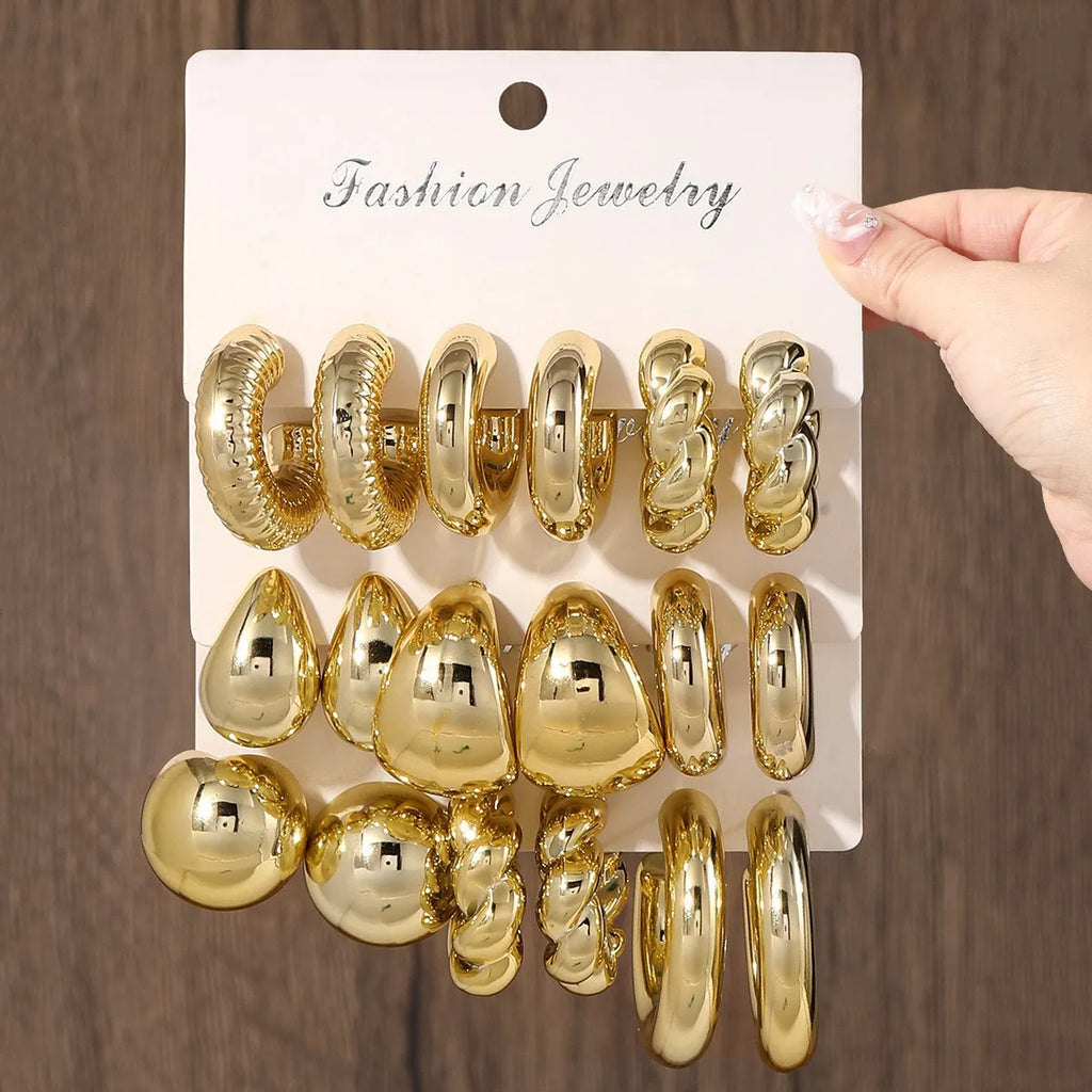 Punk Exaggerated CCB Water Drop Stud Earrings Vintage Irregular C-shaped Hoop Earring Stylish Women's Daily Party Jewelry