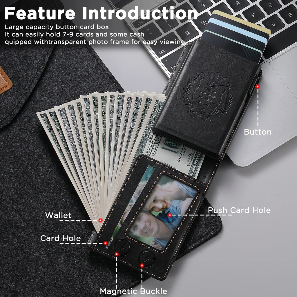 SUTENI Card Slot Wallet Flip Cover Faux Leather Card Box Pressing The Button Automatically Ejects The Card