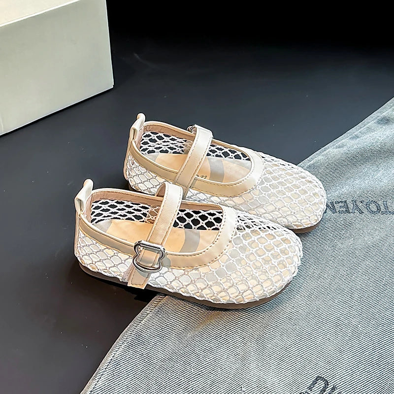 Children's Perforated Mesh Slip-on Shoes New Beige Breathable Boys' Girls' Leather Shoes Pink Soft Anti-slip Kids Baby Sandals