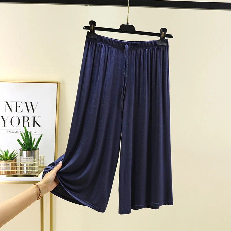 plus Size Modal Seven-Foot Pants Women Summer Loose Wide Leg Pants Elastic Waist Casual Home Pants Shorts Home Clothes