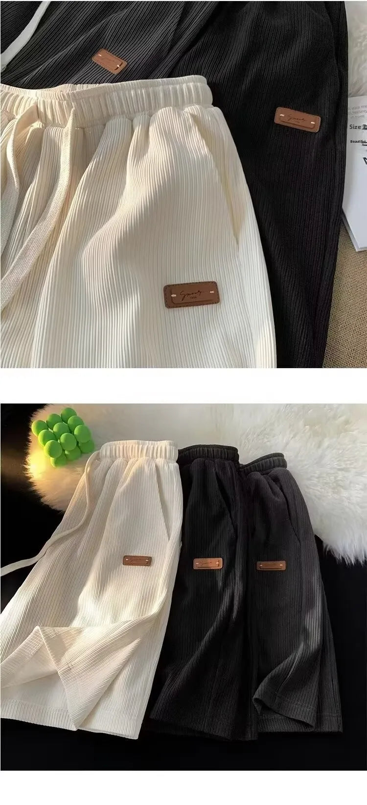 Quick Dry Men's Shorts Summer Label Design Loose Fit Sporty Five-Quarter Pants Unbranded Polyester Fiber Straight Leg Style